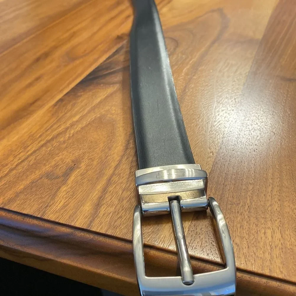 Black Leather Belt Silver Toned Hardware 38” Unisex